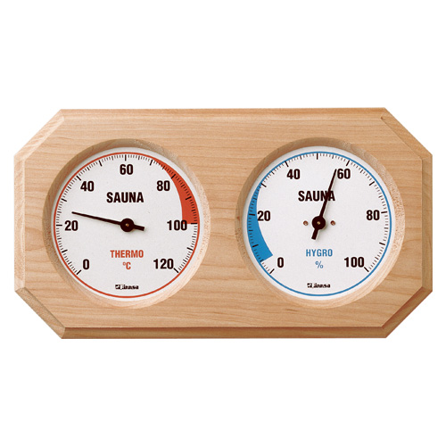 Sauna-Hygrotherm in Holz gefasst 